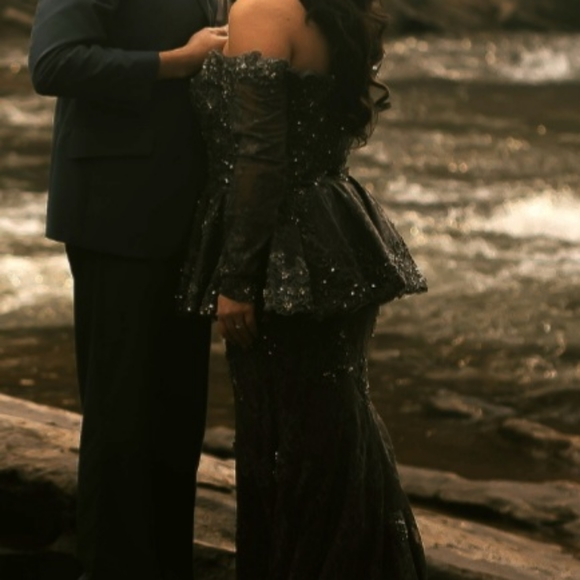 Javoni 62380 Lace off the shoulder peplum mermaid gown - Picture 3 of 11